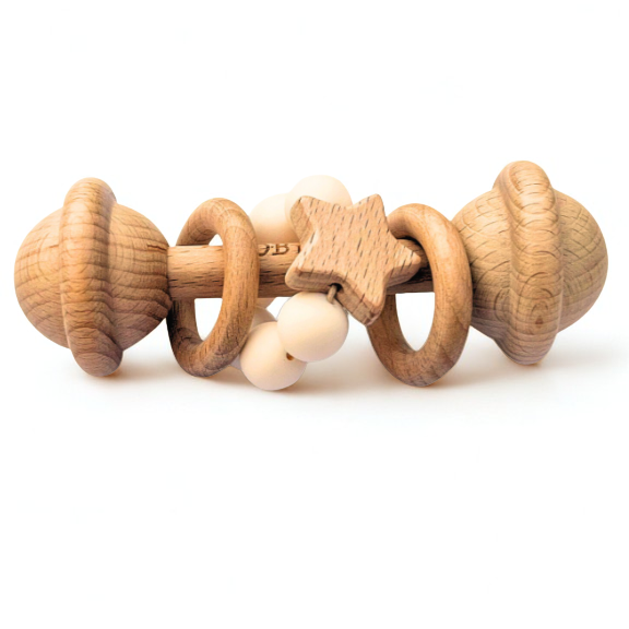 White | Wooden Rattle Toy Wooden Teether OB "Designs to Delight!" 