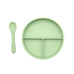 Suction Divider Plate & Spoon Set | Mint