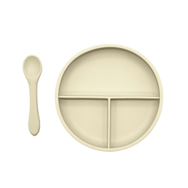 Suction Divider Plate & Spoon Set | Coconut