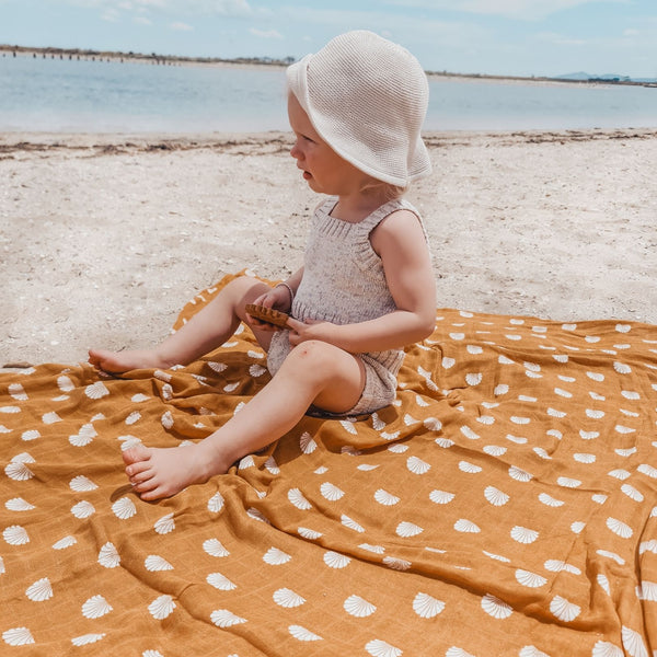 Bamboo + Cotton Muslin Swaddle Wrap | Ginger - Shell Print