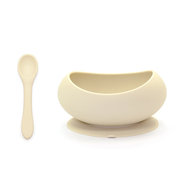 Stage 1 Suction Bowl & Spoon Set | Coconut