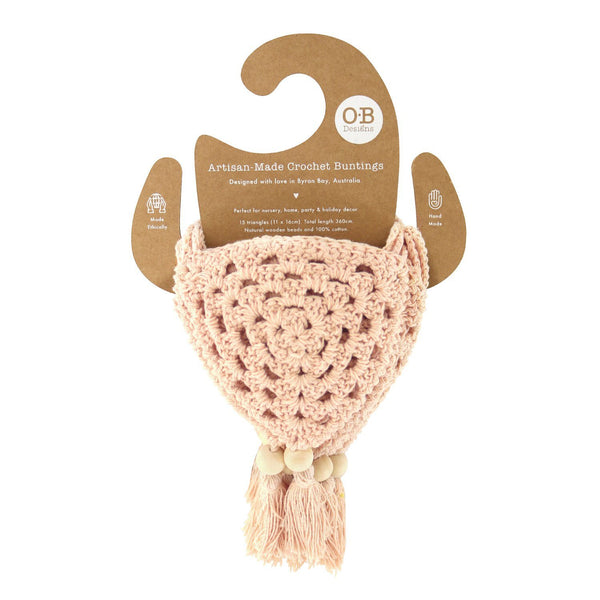 Peach Crochet Bunting Flag Decor Range O.B. Designs Baby Toys - Plush Toys - Crochet Blankets Ethically Made 