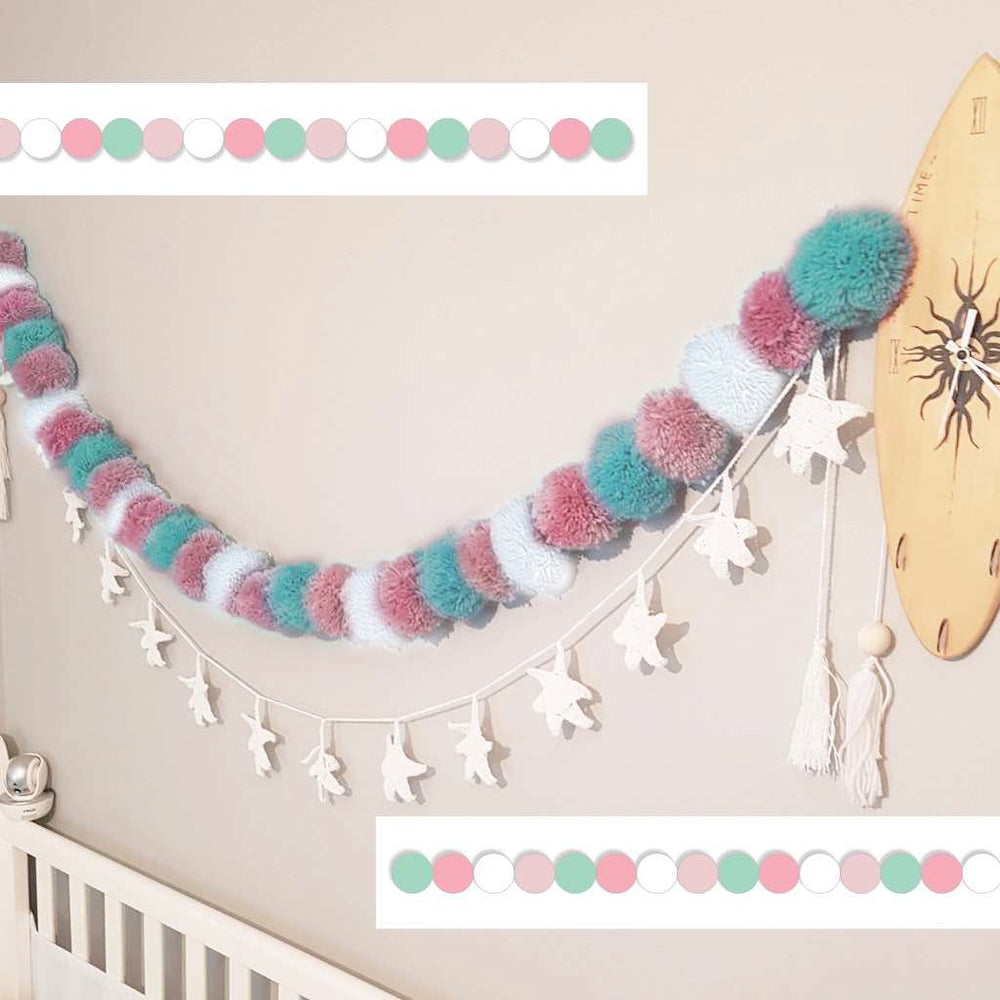 2 Ghirlande Pom Pom In Feltro | Lunghezza 2m | Bianco E Rosa | Per Decorazioni Feste E Camera - Foto 4