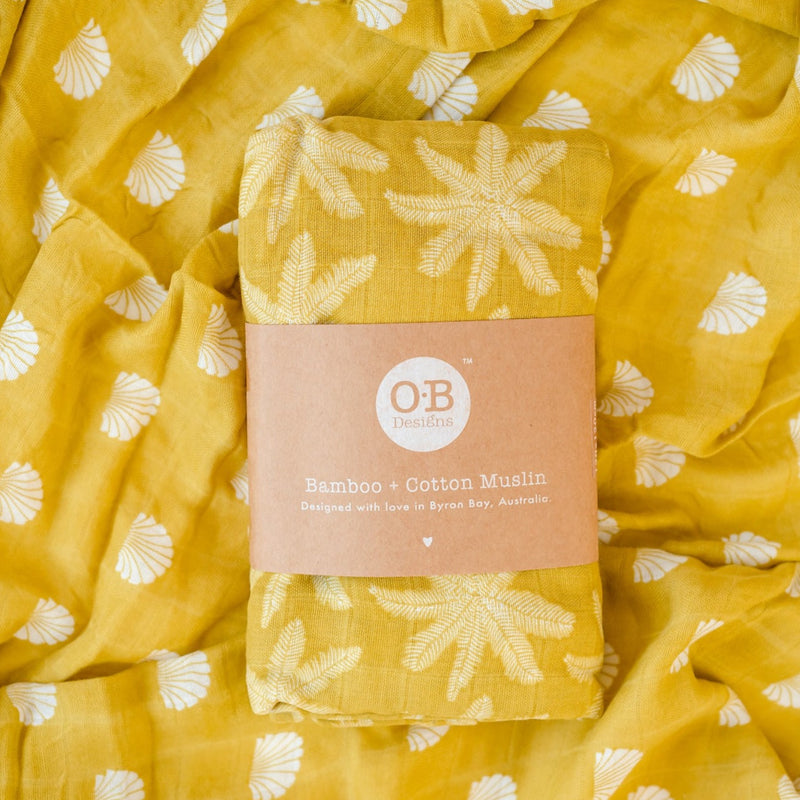 Bamboo + Cotton Muslin Swaddle Wrap  Pear - Palm Print