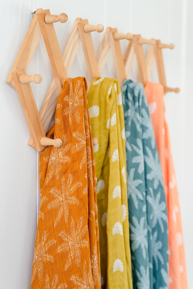 Bamboo + Cotton Muslin Swaddle Wrap | Ginger - Palm Print
