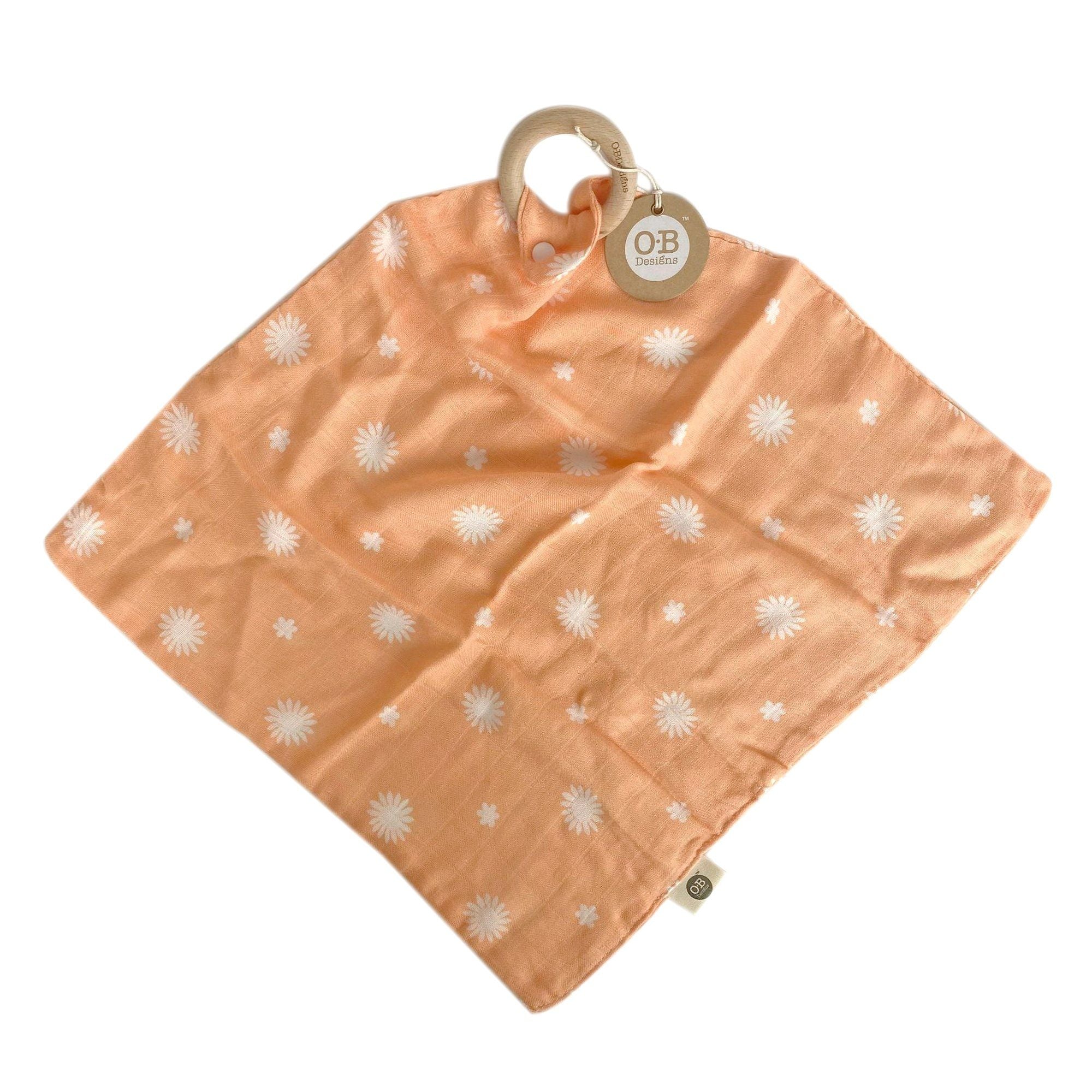 Peach Muslin Security Blanket Daisy Print O.B. Designs OB US