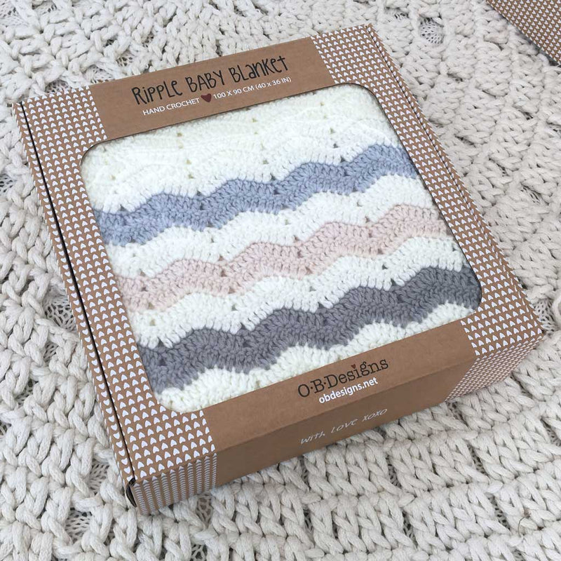 Hand Crochet Blue Stripe Blanket - O.B.Designs USA