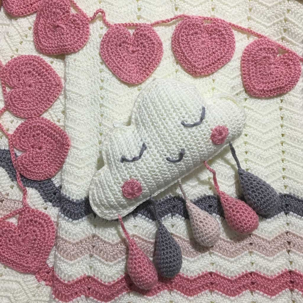 White and Pink Hand Crochet Baby or Toddler Ripple Blanket Ages 0 OB Designs